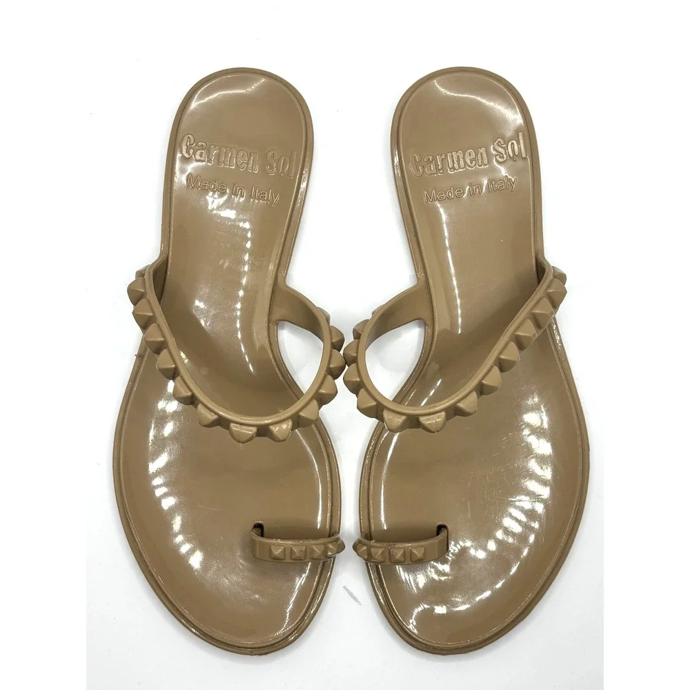 CARMEN SOL Womens Studded Flat Jelly Sandal Maria Made in Italy -Sz 37/7 US Nude